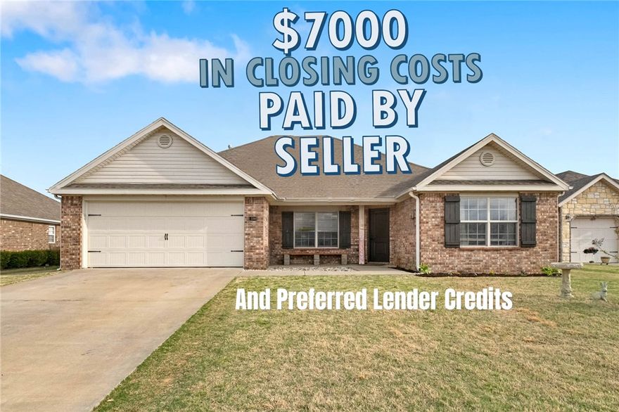 Affordable 4 bedroom home in Farmington AND offering $7000 in closing costs paid by seller. This well-maintained and recently updated home offers a functional layout with stylish upgrades throughout. The open living room flows directly to the kitchen, creating an ideal space for entertaining. The kitchen features a ton of cabinets, lots of counter space, dining area, new dishwasher, and the refrigerator conveys, saving you more money and making cooking a breeze. Fresh interior paint and brand new carpet provide a clean, move-in-ready feel, while upgraded Luxury Vinyl Plank flooring adds modern feel and durability. Spacious primary suite features an ensuite with dual vanities and a large walk-in-closet. 3 more bedrooms offer a place for the kids and a home office. Let the kids and pets play in the fully fenced backyard that backs to green space. New water heater. Conveniently located near shopping, dining, and easy access to I-49. Don't forget the $7000 in fclosing costs paid by seller.