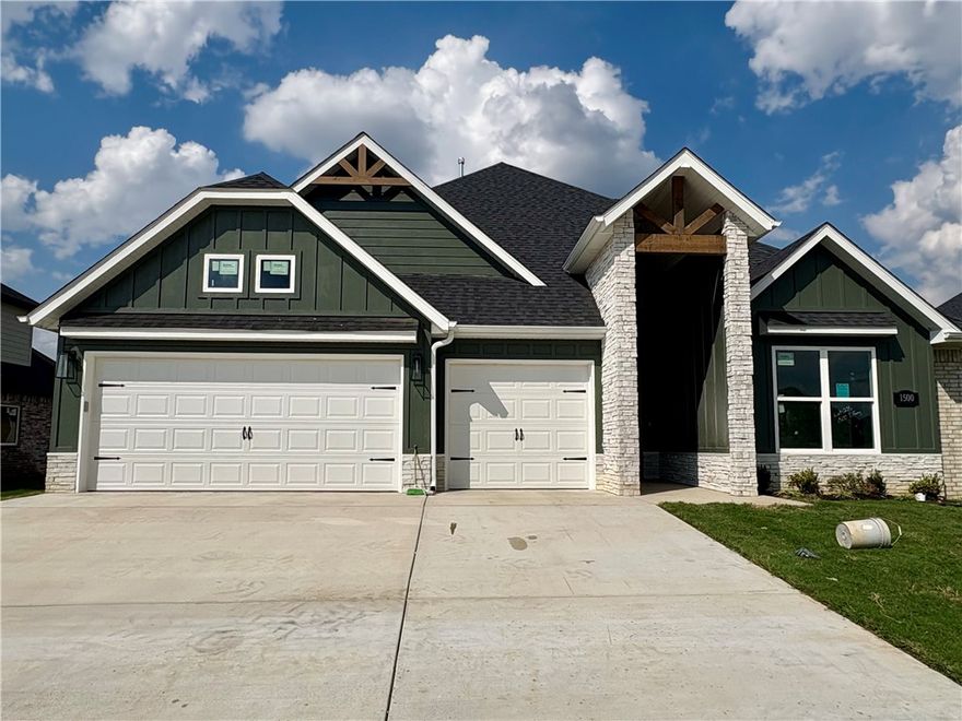 Builder will provide up to $7,500 towards buyers closing costs or buying down interest rate and an additional $2500 appliance allowance until the end of October 2025. Preferred lenders will provide up to $5,000 additional closing cost. Diamond Estates in Centerton offers top amenities including a pool, clubhouse, basketball court, and pond. Residents enjoy close proximity to state-of-the-art schools and close proximity to Downtown Bentonville, and Walmart’s Home Office. Welcome to the Sage plan—a spacious and well-designed two-story home offering 2,929 sq ft of living space. This 4-bedroom, 3.5-bathroom layout includes two bedrooms and a game room upstairs, while the main level features one secondary bedroom and a private primary suite with direct access to the utility room for added convenience. The open-concept living area flows seamlessly into a thoughtfully designed kitchen, complete with a breakfast nook, double island, and an expansive walk-in pantry making it a standout space for cooking and gathering.