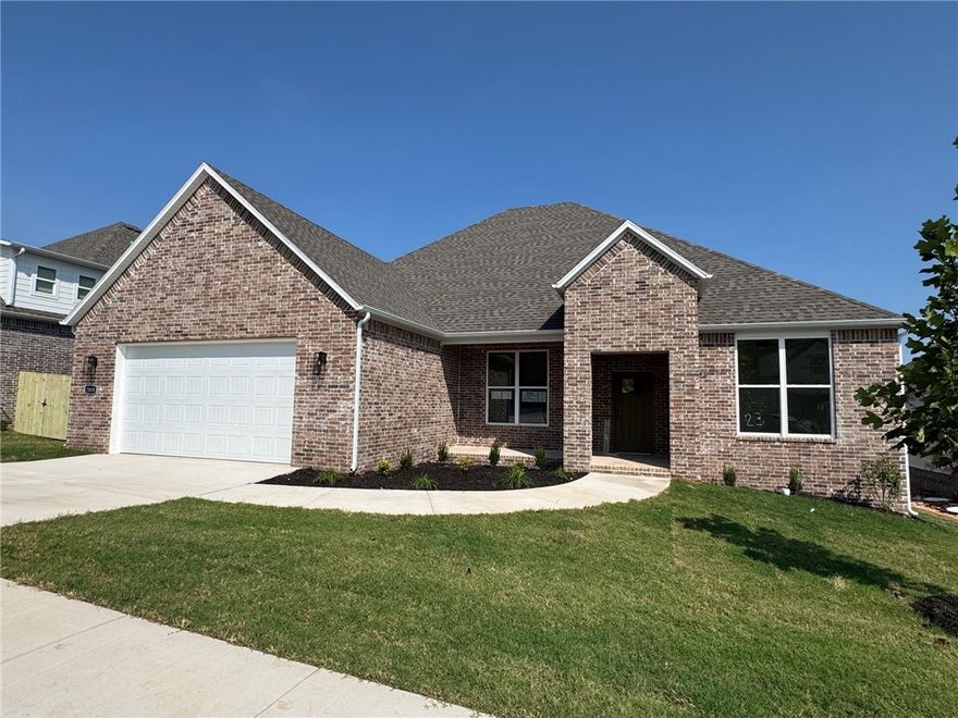 The picturesque Princeton 4 plan in Hughmount, located in Fayetteville, Arkansas! The Princeton 4 plan has 2424 square feet, with 4 bedrooms, 3 baths and a flex space/study.  These brand-new homes boast 4-sided brick and LVP flooring. Fantastic front porch with a sitting area. Upon entrance, there is a flex space / study and a spacious living area featuring a gas fireplace with a poplar mantle. The kitchen will have 42-inch cabinets, lovely appliances and quartz countertops and tile backsplash. The Primary bedroom has a fabulous en suite, dual sinks, with a walk-in shower with tiled walls and a soaking tub!  These homes feature LED lighting throughout, and a high efficiency AC with programmable Wi-Fi thermostat. Come find your dream home today! Taxes and Parcel TBD. Garage Door Opener!