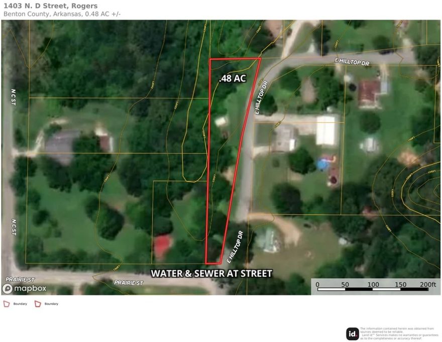 Uncommon residential lot near downtown Rogers. City water and sewer located at the road near the corner of N. D Street and Prairie Street.