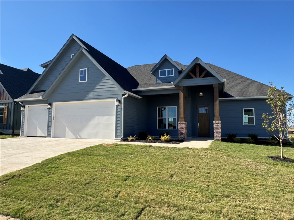 Another quality new construction home is available in the desired Crescent View Subdivision! This home boasts 4 bedrooms, 3 bathrooms, bonus room, 3 car garage, and a great layout. Kitchen is equipped with gas cooktop, built-in oven & microwave, large island with waterfall granite, & eat-in dining area that is all open to the living room. Downstairs has the office, primary suite and BR 2. Bedrooms 3-4, bonus room and a full bathroom are all upstairs. Enjoy grilling or hanging out on the covered back patio. Located steps from Janie Darr Elementary and the new Mt Hebron Park. Subdivision is close to XNA, I-49, shopping, dining, and entertainment.