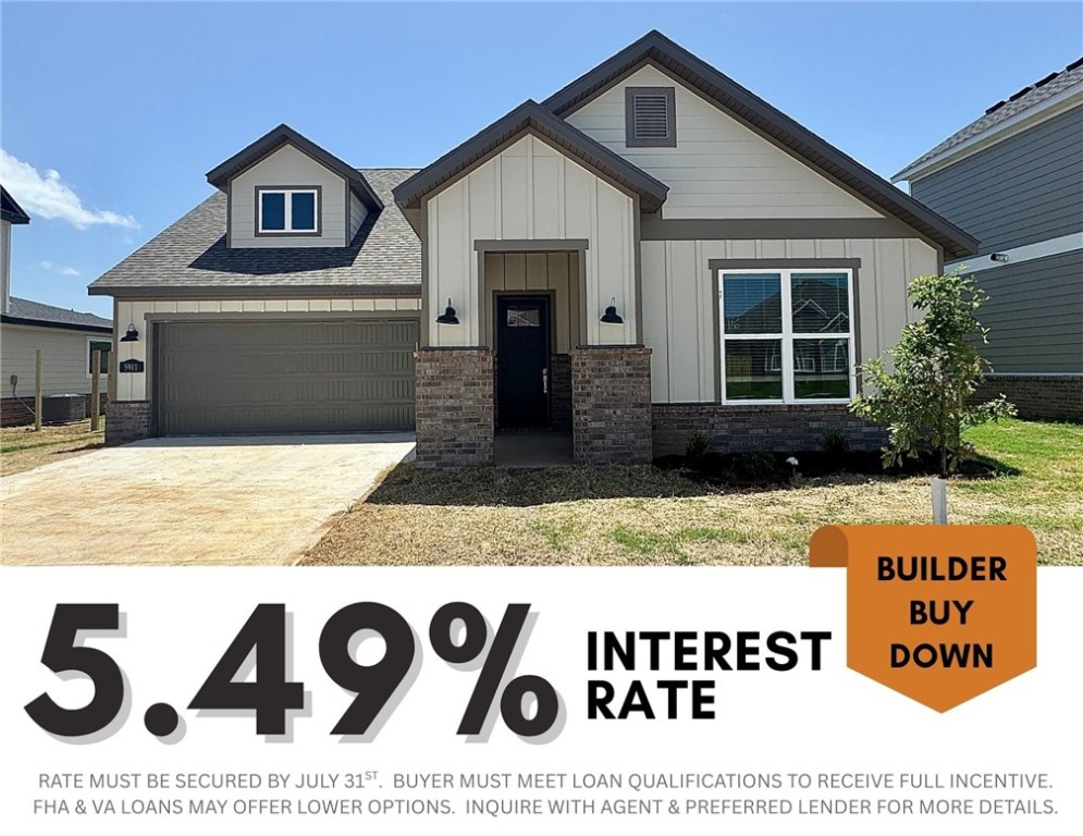 5.49% INTEREST RATE/BUILDER BUY DOWN & fence, blinds and gutters included! Discover your dream home in the sought-after Osage Hills neighborhood. Emmet plan with garage on the left and North facing! 9 ft ceilings, linear electric fireplace in the living room, LVP flooring throughout the main living areas and primary bedroom, quartz countertops and more. Chef's kitchen boasting frigidaire stainless steel appliances, gas range, pantry, quartz countertops, bar pull handles and large island, all complemented by gorgeous backsplash. Luxurious primary bedroom features abundant natural light, while the spa-like primary bathroom offers a walk-in shower, tub, double sinks, and spacious walk-in closets. Additional features include a secondary bedroom downstairs, two large bedrooms upstairs and a separate laundry room. Nestled on a generous lot with covered patio that overlooks the serene sodded, fully fenced backyard. Sturdy concrete siding & brick! Model home located at 6008 SW Coywolf St- Lot 122.