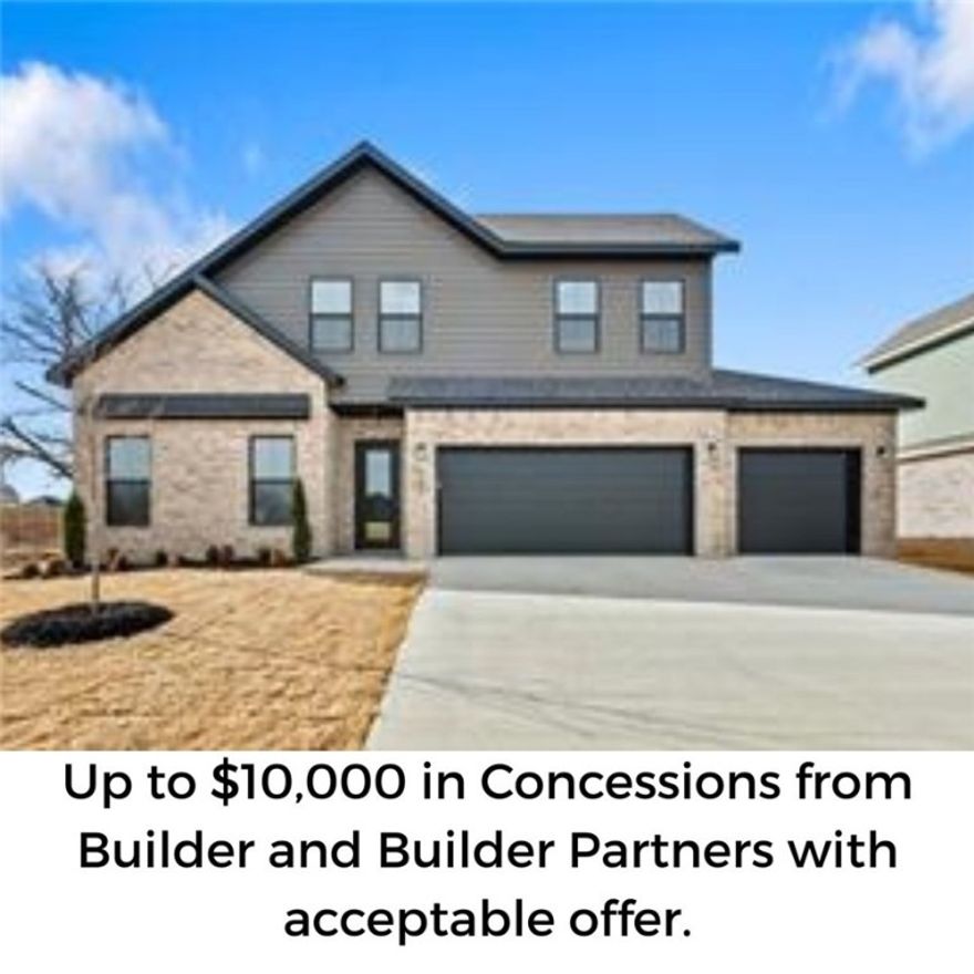 Discover the elegance and ease of the Marigold plan—a home where style meets functionality! This spacious layout offers 4 bedrooms and 3 full bathrooms, with the primary suite and an additional bedroom and bath conveniently located on the main level. Upstairs, you’ll find two more bedrooms and another full bath, ideal for versatile living. Enjoy premium features like granite countertops, custom cabinetry, and stainless steel appliances, all centered around a warm, eat-in kitchen. The open-concept design showcases LVP flooring in main living areas and enhanced lighting for a beautifully refined ambiance. Located in a vibrant community, future amenities in Phase 2 include a pond with scenic walking trails, a clubhouse, pool, and more! Don’t miss out on this opportunity to make this beautiful home and thriving neighborhood your own. Conveniently located, it’s less than 20 minutes to Downtown Bentonville and the new Walmart Home Office, and under 15 minutes to XNA.