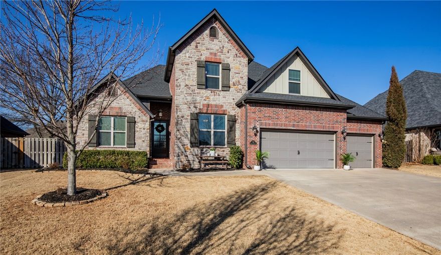 Beautifully maintained 4BR/3BA home in a prime Bentonville location with flexible layout and quality upgrades throughout. Fresh interior paint and a new roof (Sept 2024) make this home truly move-in ready. Main level features the primary suite plus an additional bedroom and full bath—ideal for guests or multi-gen living. Enjoy an eat-in kitchen, separate formal dining room, and a dedicated office. Granite countertops in kitchen, baths, and utility room. Custom cabinetry throughout and central vacuum system add convenience and value. Upstairs offers two bedrooms and a spacious bonus room with closet that can serve as a 5th bedroom. Open House Sunday 1–3 PM.