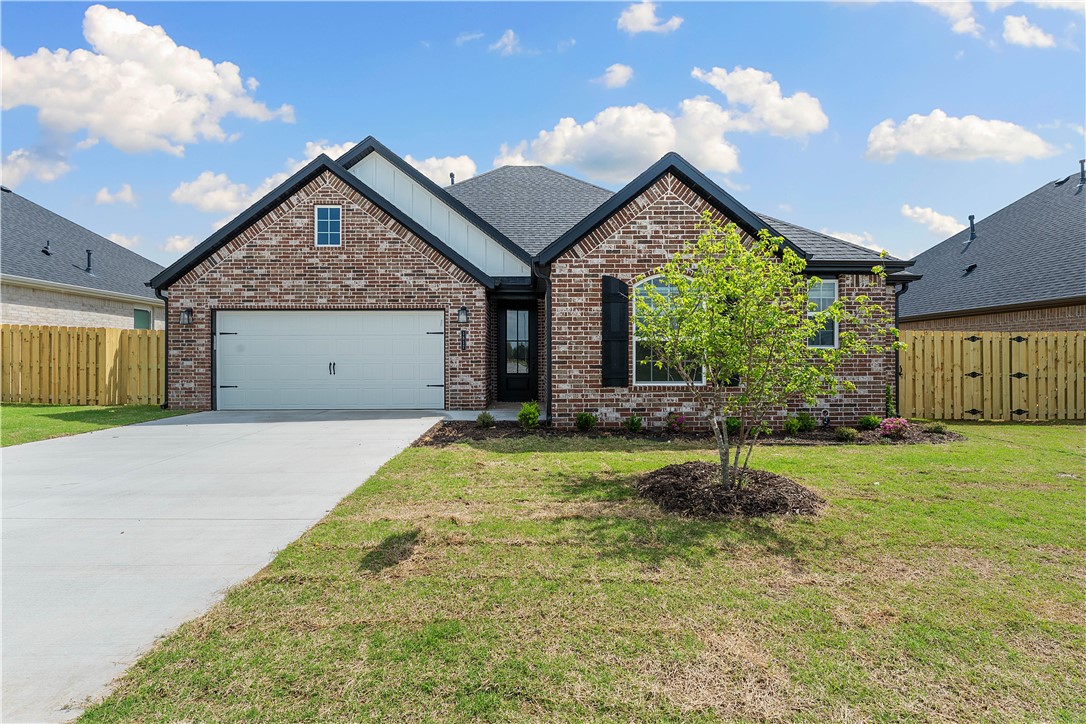 Pea Ridge welcomes you to its rapidly growing community. The Yorktown subdivision places you at the heart of it all, offering close proximity to schools, parks, and beautiful scenic views. The Mallard plan greets you with a split floor design, placing all secondary bedrooms at the front and side of the home, while the primary bedroom is nestled in the back for added privacy. LVP flooring runs throughout the main living areas and laundry room, adding a touch of elegance to the open-concept layout. The primary bedroom offers a sense of seclusion yet provides easy access to the kitchen and living room. This plan also features a standout covered back patio, an electric fireplace, 3CM granite countertops throughout, and a gas range.For a limited time rates starting at 4.99% OR $7,500 from builder & up to $4K from preferred lender. For access to see all the homes stop by the model home at 1602 Christman St. Open Monday, Tuesday,Thursday, and Friday from 10-4 and Sunday 1-4.