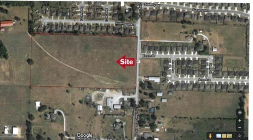 Fantastic development potential for a subdivision. 20 acres makes for a great development. Sewer is located to the property across Butterfield to the east. Land is cleared and ready for a developer to take over. Property fronts soon to be a five lane Butterfield Coach Road.