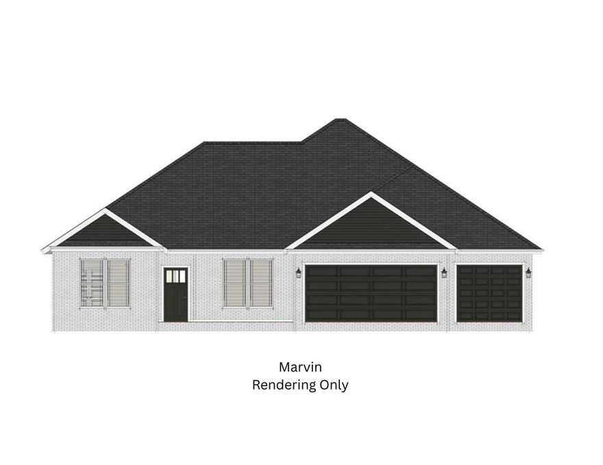 Experience the Marvin plan at Spring Creek Farms. This modern community will feature a community pool, playground and walking trails. The Marvin Plan offers refined single-level living with a thoughtfully designed 4-bedroom, 2 bath layout that blends comfort and sophistication. The open-concept design is enhanced by soaring vaulted ceilings accented with beams, and electric fireplace. The kitchen is beautifully appointed with custom soft-close cabinetry extending to the ceiling, a gas range, fully vented hood, and built-in microwave—perfectly balancing style and functionality. The primary suite is a serene private retreat, featuring a a tray ceiling in the bedroom and a luxurious walk-in shower for a true spa-like escape. A 3-car garage and a large covered patio with gas and ethernet hookups complete this thoughtfully crafted luxury design