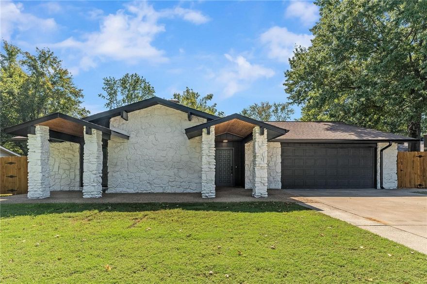 Right in the heart of Rogers, This totally remodeled home is move in ready and features a huge fully fenced yard with great outdoor spaces. With an open floor plan, recently added primary suite and open kitchen you have so much room. All new hardwood flooring, quartz counter tops, new appliances and lighting, virtually everything is brand new. Come see this property today.