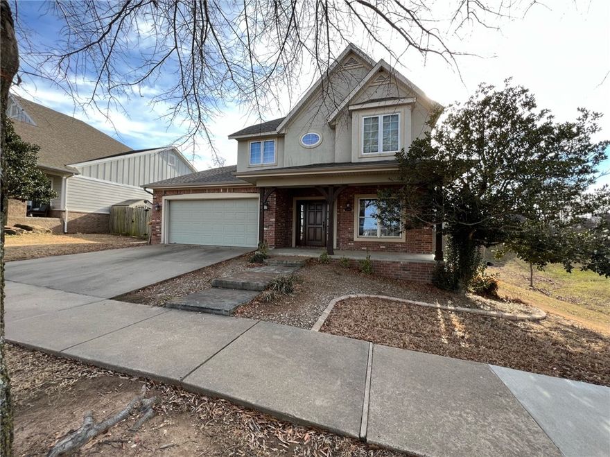 Beautiful home in one of Bentonville's most friendly and active neighborhoods. The trail system is literally out your front door from this home. Plus, close enough to walk or bike to downtown Bentonville, Crystal Bridges, Alice Walton School of Medicine, Memorial Park, etc.  Five minute drive to the Interstate makes this location pretty unbeatable. Primary Suite on main floor along with formal office (could be used as 4th bedroom), and powder bath. Two more bedrooms and another full bath upstairs with built-in desk/study station area between bedrooms. Updated kitchen with white custom cabinetry, granite counters, stainless appliances and pantry for extra storage.  Enjoy your morning coffee on the front porch and use covered deck with cafe lighting for extended entertaining in the back. Home has large fenced yard plus storage shed for extra bikes, toys, tools etc. This fabulous home includes fridge, washer and dryer, and also lawn care.