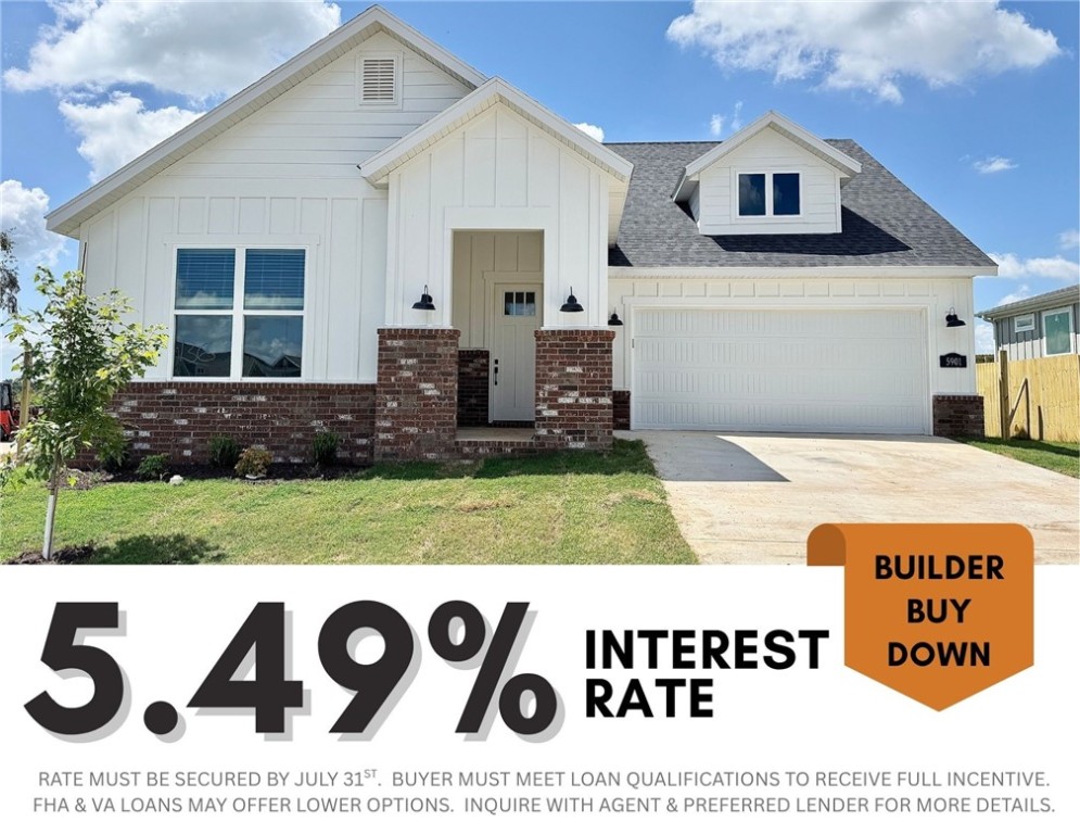 5.49% INTEREST RATE/BUILDER BUY DOWN & fence, blinds and gutters included! Discover your dream home in the sought-after Osage Hills neighborhood. Emmet plan with garage on the right and North facing! 9 ft ceilings, linear electric fireplace in the living room, LVP flooring throughout the main living areas and primary bedroom, quartz countertops and more. Chef's kitchen boasting frigidaire stainless steel appliances, gas range, pantry, quartz countertops, bar pull handles and large island, all complemented by gorgeous backsplash. Luxurious primary bedroom features abundant natural light, while the spa-like primary bathroom offers a walk-in shower, tub, double sinks, and spacious walk-in closets. Additional features include a secondary bedroom downstairs, two large bedrooms upstairs and a separate laundry room. Nestled on a generous lot with covered patio that overlooks the serene sodded, fully fenced backyard. Sturdy concrete siding & brick! Model home located at 6008 SW Coywolf St- Lot 122.