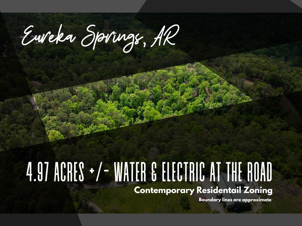 Come see this beautiful 4.97 +/- piece of land. The location is perfect, with paved frontage 4 minutes to downtown Eureka Springs and 20 minutes to Beaver Lake. Let your imagination run wild with no subdivision restrictions or HOA to worry about. City zoning rules apply for contemporary residential. Bring your builder and let your Northwest Arkansas dreams come true.