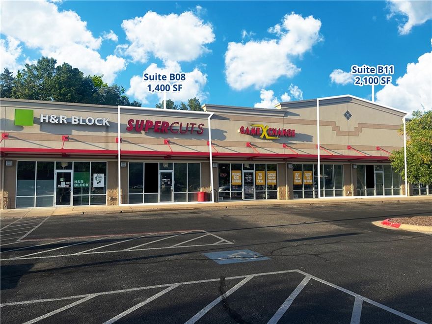 Space for lease at 6th Street Shoppes on bustling W Martin Luther King Jr. Drive in Fayetteville. Walmart and Lowe’s shadow-anchored retail center surrounded by national brands such as Aldi and Walgreens. Location benefits from it’s proximity to the University of Arkansas campus corridor, Centennial Park, dense residential and student housing neighborhoods and ease of access to Interstate 49. Future “Pigskin Park” RV resort development is west of the property making 6th Street Shoppes a highly desirable retail location.  Suite B11: $21.00 PSF NNN
• Located on high-traffic street
• Adjacent to Lowe’s and a Walmart Supercenter
• 2,100 square feet available