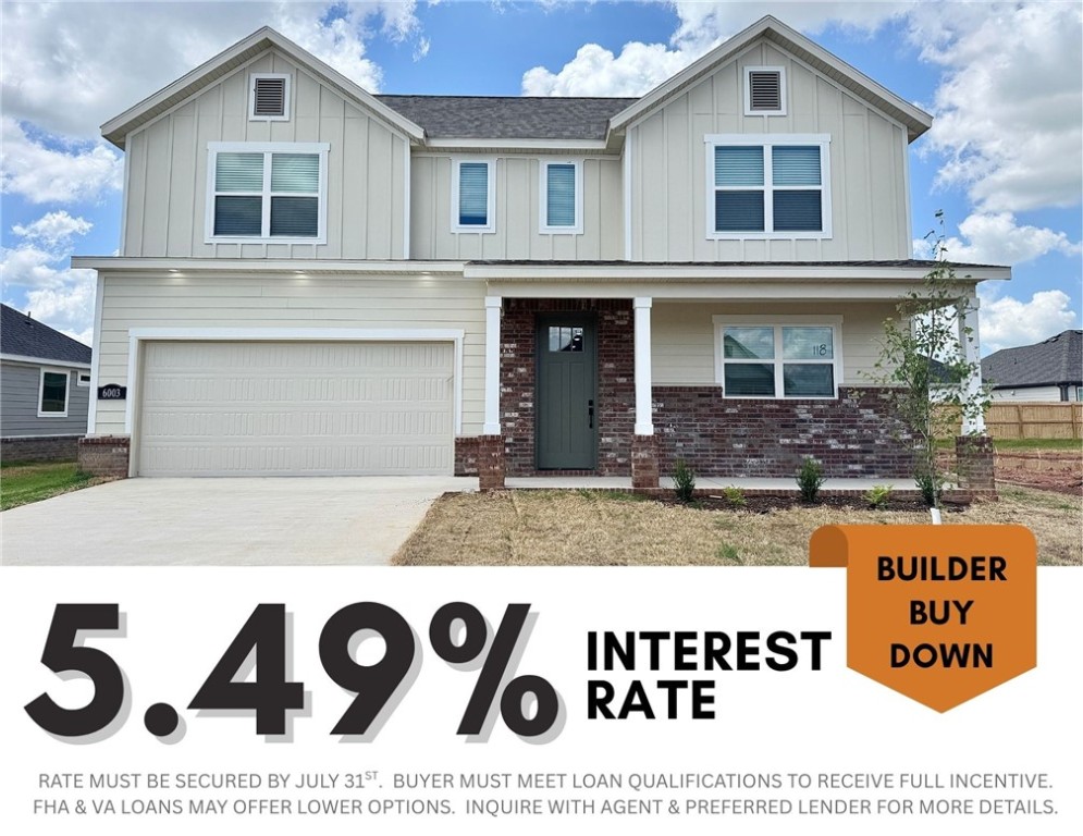 5.49% INTEREST RATE/BUILDER BUY DOWN & fence, blinds and gutters included! Discover your dream home in the sought-after Osage Hills neighborhood. Frisco plan with garage on the left and North facing! 9 ft ceilings, linear electric fireplace, LVP flooring throughout the main living areas and primary bedroom, quartz countertops and more. Chef's kitchen boasting frigidaire stainless steel appliances, gas range, pantry, quartz countertops, bar pull handles, large island and gorgeous backsplash. Luxurious primary bedroom features abundant natural light, while the spa-like primary bathroom offers a walk-in shower, tub, double sinks, and spacious walk-in closets. Additional features include three large secondary bedrooms upstairs and a separate laundry room. Nestled on a generous lot with covered patio that overlooks the serene sodded, fully fenced backyard. Sturdy concrete siding & brick! Model home located at 6008 SW Coywolf St- Lot 122.
