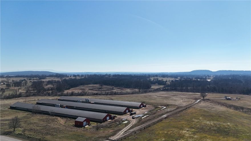 Turnkey poultry operation, 3, 50’x500’ up to date turkey houses on 35+/- acres just north of Branch, Ar. Built in 2018, under contract with Butterball LLC. Approximately 23+/- acres of flat hay ground surrounds the poultry houses. The southeast portion of the property consists of a hillside with a small pond. The owner sees multiple deer on the property throughout the day. Perry creek runs through the property from north to south.

Also included in the sale is a John Deere 5050E with loader, Priefert Litter Saver, KMC Poultry House Cleaner 4250,125KW backup generator with 500 gallon fuel tank,Natural Gas fired incinerator, radiant heaters and 10,000 gallon backup water supply.

Potential income from litter and hay sales, or start a small cattle herd. This property checks all the boxes.

Highway frontage along 398 north of Branch. 15 minutes from Paris, 42 minutes to Fort Smith and 10 minutes to Charleston.