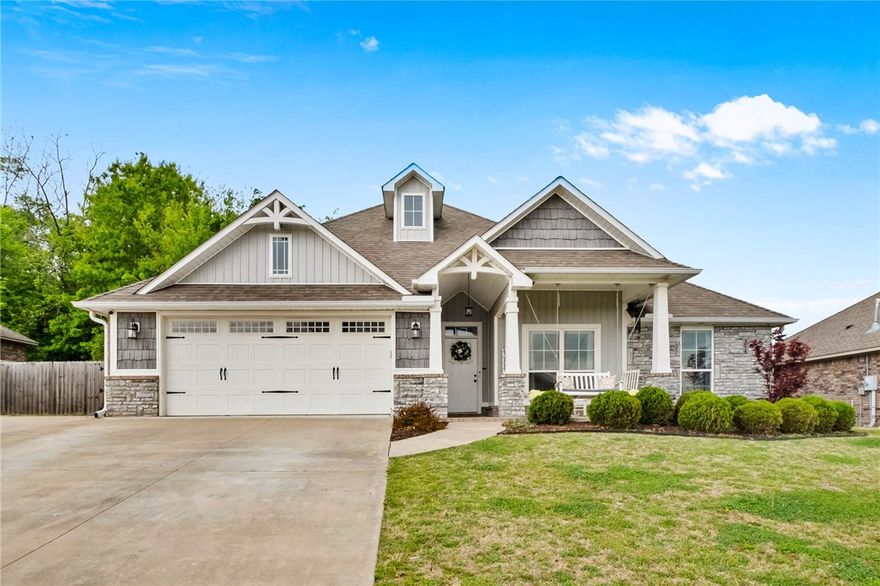 Nestled at 1211 Sundowner Ranch AVE in the charming locale of Prairie Grove, Arkansas, USA, awaits a delightful single family residence, a wonderfully fresh creation from 2019. This inviting dwelling presents three cheerful bedrooms, each a personal sanctuary ready to embrace moments of quiet contemplation and restful slumber. Complementing these are two full bathrooms, thoughtfully designed to ensure effortless daily routines and provide ample comfort for all who reside within these walls. The perfectly proportioned 1661 square foot lot offers a delightful outdoor canvas, just the right size for enjoying the sunshine without the fuss of extensive upkeep, leaving abundant time for joyful pursuits and relaxation. Imagine waking up in a space where everything feels crisp and new, where the recent construction of 2019 ensures a bright and contemporary living experience, brimming with possibilities for creating cherished memories. Exceptional  view of pond from front porch swing. Near by is Battle Field State Park.