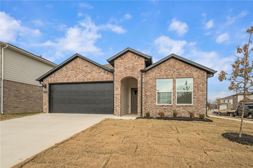 AVAILABLE NOW! Absolutely gorgeous new construction home available now in West Fayetteville. This unfurnished home features 4 bedrooms and 3 full baths. Luxury vinyl plank flooring & quartz countertops throughout. Kitchen boasts SS appliances, lots of countertop space, pantry and gas range.  Enjoy a spacious layout with ceiling fans, ample storage, and added garage shelving. Step outside to a covered back porch overlooking the fully fenced backyard (fence not pictured). This home is perfectly located in Fayetteville, AR - Close to the University of Arkansas Campus, Owl Creek, John L. Colbert Middle School, and I-49. Just minutes away from trails, eateries, schools, parks and lots more. Don't miss out on making this exceptional property your new home!