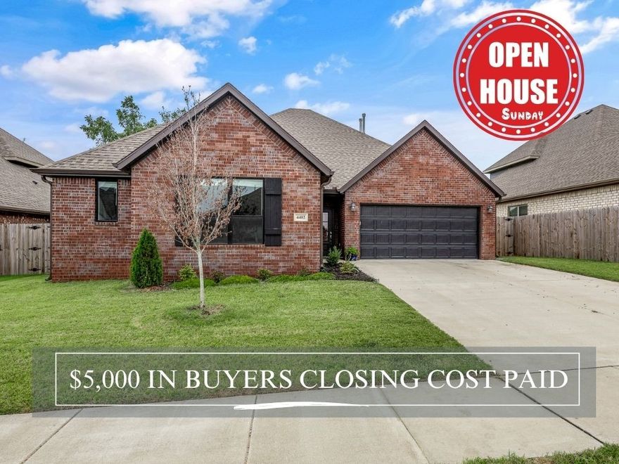 ***Open House Sunday 10.12 2:00-4:00*** The seller is rolling out the red carpet with $5,000 toward your closing costs—a perk you won’t want to miss! Step inside this well-maintained 3-bedroom home boasting a HUGE open-concept floor plan on the main level—perfect for entertaining, holiday gatherings, and everyday living. The spacious kitchen is the heart of the home, featuring a MASSIVE walk-in pantry, granite island, gas range, and stainless steel appliances. The living room flows seamlessly with high ceilings and abundant natural light, while the private covered patio and fenced yard create an inviting outdoor retreat. The main-level primary suite offers a spa-like bath with tiled shower and oversized walk-in closet. Upstairs, secondary bedrooms share a full bath and generous closet space. This home offers comfort and value in a neighborhood that’s still growing—without the wait of new construction. Conveniently located near XNA and the Walmart Distribution Center.