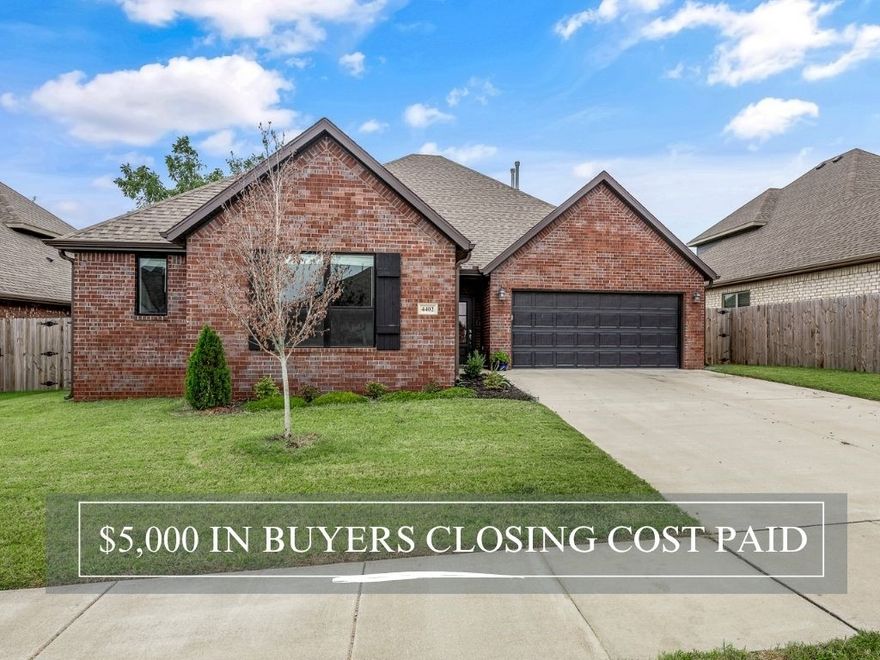 ***Open House Sunday 10.12 2:00-4:00*** The seller is rolling out the red carpet with $5,000 toward your closing costs—a perk you won’t want to miss! Step inside this well-maintained 3-bedroom home boasting a HUGE open-concept floor plan on the main level—perfect for entertaining, holiday gatherings, and everyday living. The spacious kitchen is the heart of the home, featuring a MASSIVE walk-in pantry, granite island, gas range, and stainless steel appliances. The living room flows seamlessly with high ceilings and abundant natural light, while the private covered patio and fenced yard create an inviting outdoor retreat. The main-level primary suite offers a spa-like bath with tiled shower and oversized walk-in closet. Upstairs, secondary bedrooms share a full bath and generous closet space. This home offers comfort and value in a neighborhood that’s still growing—without the wait of new construction. Conveniently located near XNA and the Walmart Distribution Center.