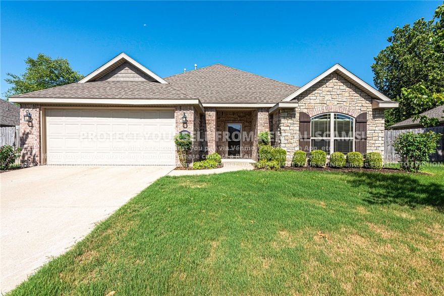 AVAILABLE NOW! Don't miss out on this 3 bedroom 2 bathroom home located near parks, trails, schools, baseball fields, and a short drive to the University of Arkansas! Head inside to a spacious, semi-open concept living room and kitchen designed for both comfort and functionality. The inviting living room features a cozy gas log fireplace and flows seamlessly into the kitchen, complete with a separate eat-in dining area, breakfast bar, and ample cabinet space. The primary bedroom offers a private ensuite with a double-sink vanity, a convenient drop-down makeup station, a walk-in shower, a separated tub, and a generous walk-in closet. Plus 2 additional bedrooms and a full bathroom. Don’t miss the large, fenced-in backyard! **Tenant is responsible for all utilities and lawn care/maintenance ***McNaughton Real Estate marketing & applications only, management and lease provided by another party. *Pets negotiable