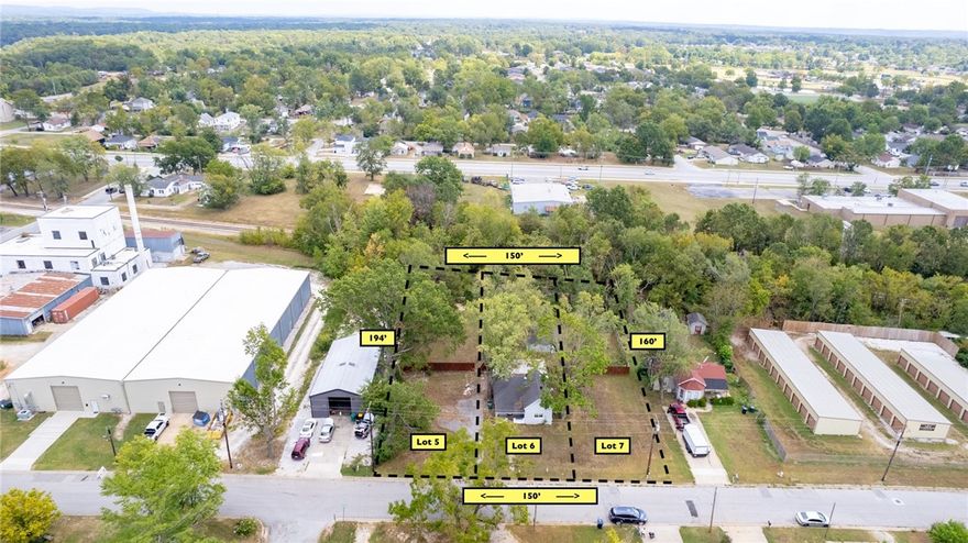 RARE ZONING - 3 Lots, Totaling .60acres, zoned as Industrial Arts or Town Center Low under the new unified code. This site has endless possibilities. Surveys, rezone and lot split details are complete and available. Each lot is 50' wide and varies in depth from 164' to the largest at 194'. Per the new code, up to 90% lot coverage and 6-story building height is allowable. . Read the full code here https://codehub.gridics.com/us/ar/rogers-udo. Property being sold as-is for land value only.