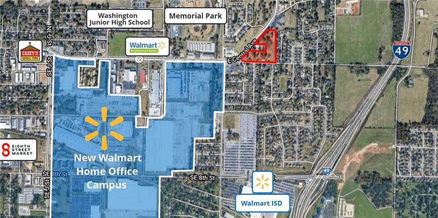 7.5 Acres on E. Central Ave. Great location in one of the fast growing area in the country. Minutes from Crystal Bridges.  A quick drive to Downtown Bentonville. Owner will subdivide and owner financing available.