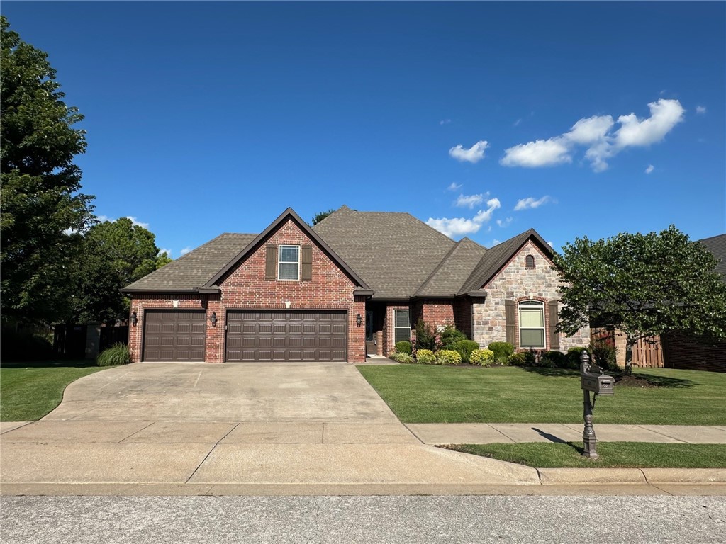 Beautiful 2-story solid brick home on a large .31-acre lot off side street w huge backyard & East facing back patio, 4 bed-3 full bath, & additional bonus room up w FB currently used as 5th bed. Short distance to community pool, trails, & playground. Kitchen has center island, pantry, pot filler at stove. In-ground storm cellar in 3 car garage. Surround sound wiring. Primary bath has tile shower w handheld sprayer, oversized whirlpool tub & large walk-in closet.