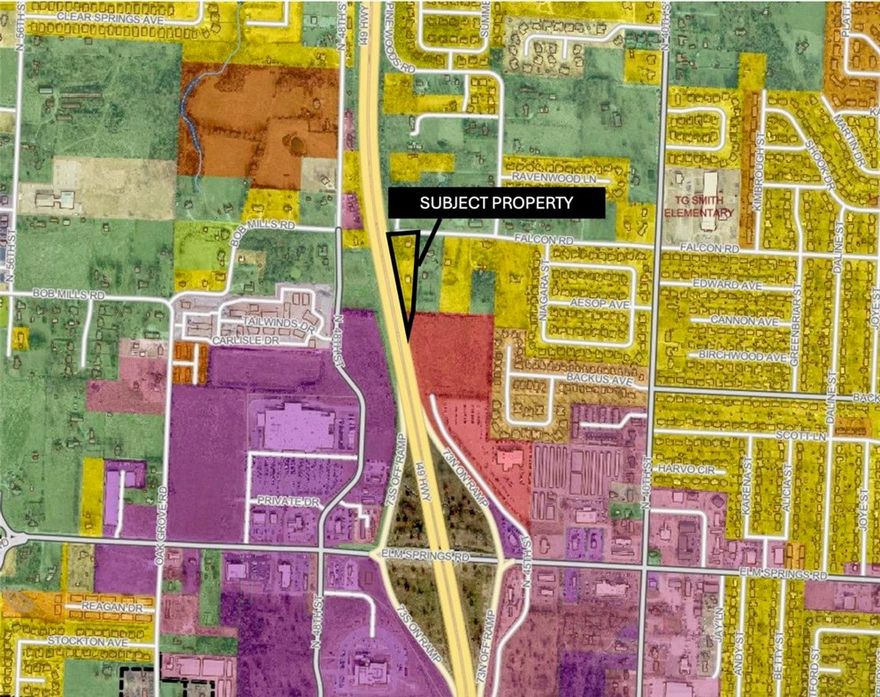 This almost 2 acre property is PRIME frontage literally right alongside the I49 corridor in Springdale. Three parcels total. The smaller parcel is zoned C6, while the other two parcels are currently zoned residential. Current plans from the City of Springdale identify Falcon Road to be expanded as an overpass which would connect the east side of I49 to the west side behind the Elm Springs Walmart. This location is ideal for businesses wanting high-volume visual exposure from I49. There is currently a 5 bedroom home on the property, which has potential to be used as on office space for a wide array of businesses, such as a landscaping company or a law office.
