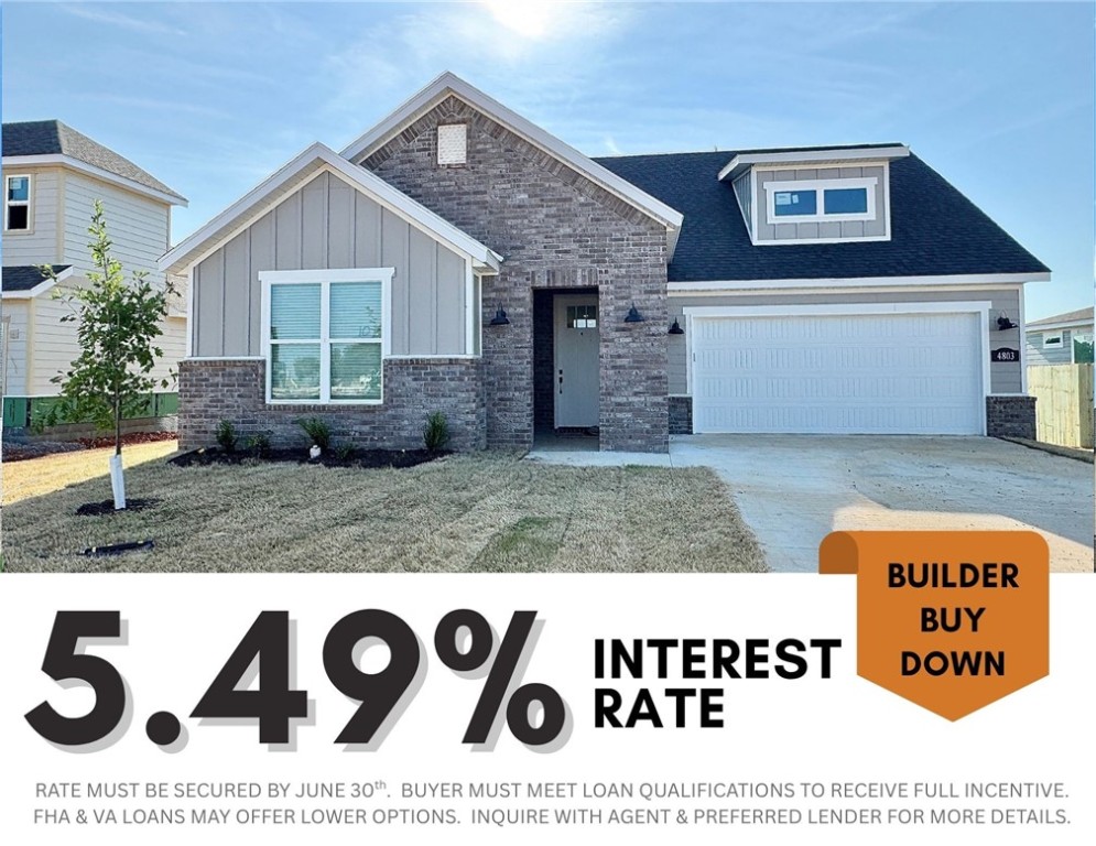 5.49% INTEREST RATE/BUILDER BUY DOWN & fence, blinds and gutters included! Discover your dream home in the sought-after Osage Hills neighborhood. Emmet plan with garage on the right and West facing! 9 ft ceilings, linear electric fireplace in the living room, LVP flooring throughout the main living areas and primary bedroom, quartz countertops and more. Chef's kitchen boasting frigidaire stainless steel appliances, gas range, pantry, quartz countertops, bar pull handles and large island, all complemented by gorgeous backsplash. Luxurious primary bedroom features abundant natural light, while the spa-like primary bathroom offers a walk-in shower, tub, double sinks, and spacious walk-in closets. Additional features include a secondary bedroom downstairs, two large bedrooms upstairs and a separate laundry room. Nestled on a generous lot with covered patio that overlooks the serene sodded, fully fenced backyard. Sturdy concrete siding & brick! Model home located at 6008 SW Coywolf St- Lot 122.
