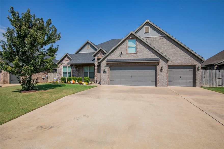 Exceptionally built home in the heart of SW Bentonville. 4 bedrooms down with 3 full baths down stairs, with flex office or formal dining room down, only room upstairs it the bonus room. The kitchen is wide open to the living room & fireplace with sliding door leading to your covered patio with fireplace to the flat and useable flat yard. Bedrooms are perfectly laid out downstairs with 2 beds w/laundry room in the SW part of the home along with full bath/dual vanity, primary bed/bath is the NW part of the home, and the 4th bed on the east part of the home with full bath just outside, perfect guest room situation! Then head to your bonus for any flex space needs you may have! Enjoy your 3 car garage with central vac. Kitchen has stainless appliances, 3cm granite, eat in kitchen. Location is outstanding, just 10 minutes to XNA and 10-15 to downtown Bentonville. Currently zoned for Central Park Elementary, Creekside Middle, Grimsley Jr High, and Bentonville West. Community pool/playground! Washer/dryer can convey.