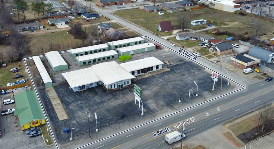 3.5 mile drive to interstate-49. Ample parking. 
Total SF Available: 20,392 SF
Asking Price: $1,295,000
Retail: 5,727 SF
Warehouse: 2,288 SF
Self-Storage: 12,832 SF
Zoning: C-2
Grade Level Doors: 2
Parcel Size: 2.23 AC
Parking Spaces: 16
Street Frontage: 282 SF