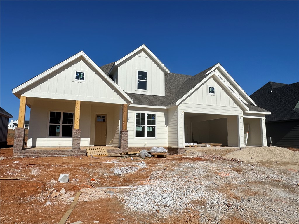 Another quality new construction home is available in the desired Crescent View Subdivision! This home boasts 4 bedrooms, 3 bathrooms, bonus room, 3 car garage, and a great layout. Kitchen is equipped with gas cooktop, built-in oven & microwave, large island with waterfall granite, & eat-in dining area that is all open to the living room. Downstairs has the office, primary suite and BR 2. Bedrooms 3-4 or bonus room and a full bathroom are all upstairs. Enjoy grilling or hanging out on the covered back patio. Located steps from Janie Darr Elementary and the new Mt Hebron Park. Subdivision is close to XNA, I-49, shopping, dining, and entertainment.