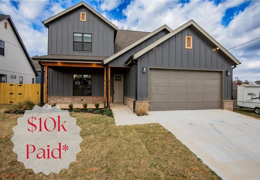 $10K PAID! $6500 in builder credits & $3500 preferred lender credits!  new construction near the Promenade and Rogers Aquatic Center! These elevated homes showcase stunning design with white oak flooring, high-end countertops, and designer tile selections throughout. Vaulted ceilings and floor-to-ceiling cabinetry create a grand, open feel, while the butler’s pantry, with counters and outlets, keeps your gorgeous kitchen clutter-free.
The primary suite is a true retreat, featuring a spa-like bath with a frameless glass shower wrapped in floor-to-ceiling tile, and dual vanities. The spacious walk-in closet offers custom shelving, drawers, and hanging space for ultimate organization. Upstairs, you’ll find three additional bedrooms and a full bath with the same elevated finishes, plus one room easily doubles as a bonus living area.
Outside, enjoy full sod, front landscaping, and a private backyard with a gate and wood privacy fence!