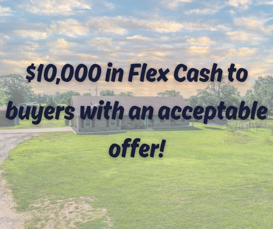 ***Up to 10K flex cash available with acceptable offer*** Enjoy peaceful country living just minutes from all the conveniences you need! This spacious home offers four bedrooms and two bathrooms. The split floor plan features a large primary suite with a walk-in shower and relaxing soaker tub. You'll love the open-concept layout with a cozy fireplace, oversized garage, and bonus storage building—all situated on approximately 4.29 beautiful acres. This property includes a 220'x140' sandy loam riding arena complete with lights!