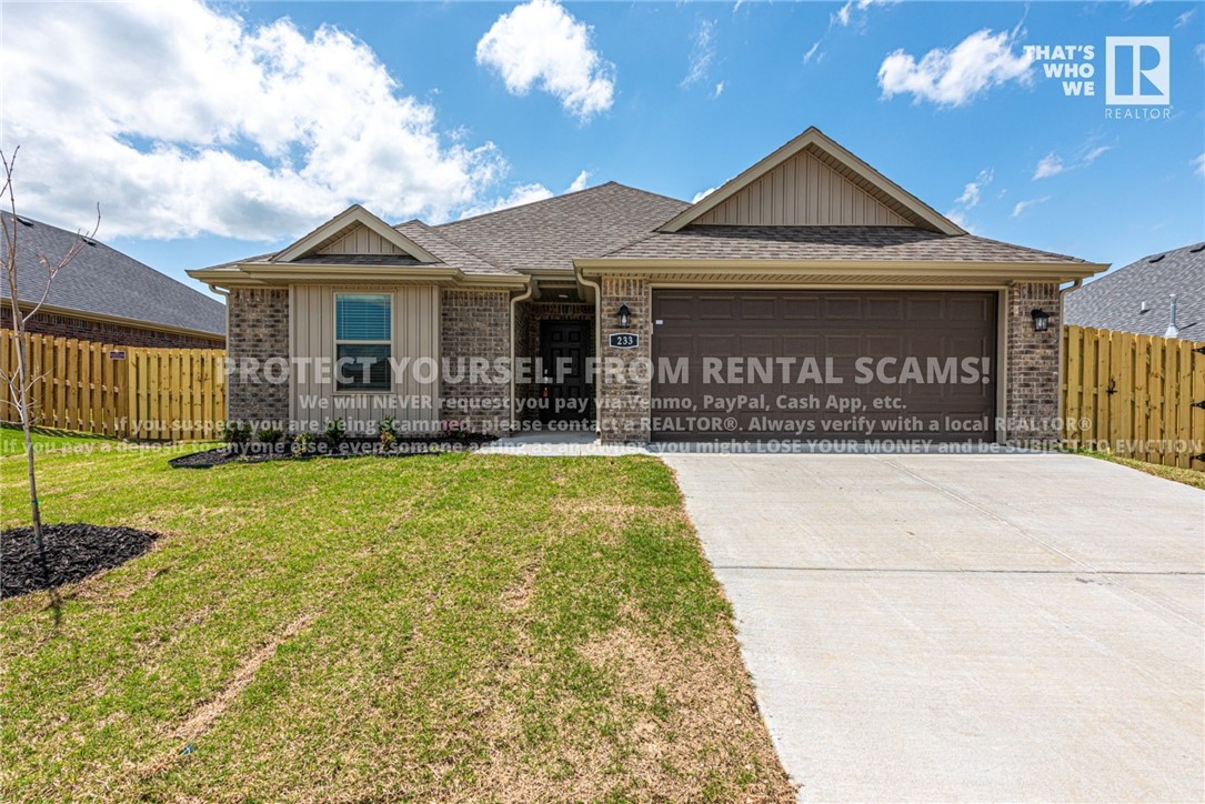 AVAILABLE NOW! Check out this beautiful 3 bedroom 2 bathroom home. Located near parks, schools, shopping, eateries, and a short drive to University of Arkansas! With a semiopen concept floor plan, this home features LVP floors in the living room, gas log fireplace, eat-in dining room, granite counters, and tile in the wet areas! Large primary bedroom with private ensuite feat: double sink vanity! Carpet throughout bedrooms! Check out the covered patio outback and enjoy the outdoors in the fenced in-backyard. Pets negotiable. **Tenant is responsible for all utilities and lawn care/maintenance ***McNaughton Real Estate marketing & applications only, management and lease provided by another party.