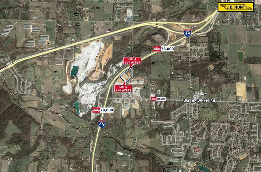Commercial Lot(s) that are adjacent to and visible from I-49 and are ready for vertical development. Zoning is C-6 (Large Product Retail Sales) and utilities are at the Street. These lots have good soils (subject to GeoTech confirmation by Buyer) and are ready for development. This/These lot(s) offer the opportunity to make your business prominently visible to I-49 traffic. Lots 4 and Lots 5 can be combined for a total of approximately 9.82 acres.  Owner will consider a build to suit for qualified tenants.