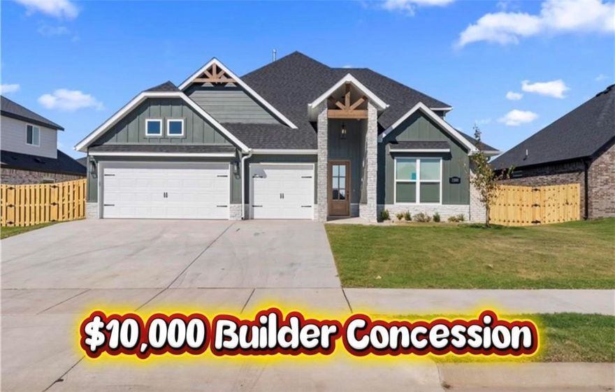 Diamond Estates in Centerton offers close proximity to state-of-the-art schools, medical facilities, shopping, entertainment, Downtown Bentonville,and Walmart’s Home Office. The Sage plan offers a spacious and well-designed two-story homeoffering 2,929 sq ft of living space. This 4-bedroom, 3.5-bathroom layout includes two bedrooms and a game room upstairs, while the main level features one secondary bedroom and a private primary suite with direct access to the utility room for added convenience. The open-concept living area flows seamlessly into a thoughtfully designed kitchen, complete with a breakfast nook, double island, and an expansive walk-in pantry making it a standout space for cooking and gathering. Additional highlights include a covered back patio with a convenient storage room and a three-car garage.  Contract in November and Builder will provide up to $10,000 towards buyers closing costs or buying down interest rate. Preferred lenders will provide up to $5,000 additional closing cost.