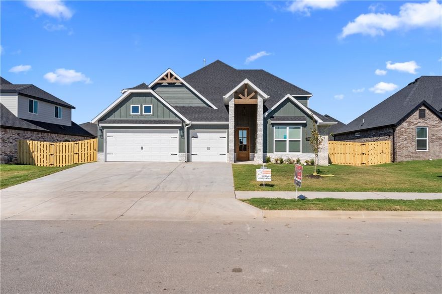 Diamond Estates in Centerton offers prime access to Bentonville’s West High School Campus, nearby schools, and top amenities including a pool, clubhouse, basketball court, and pond. Residents enjoy close proximity to state-of-the-art schools, medical facilities, shopping, entertainment, Downtown Bentonville,and Walmart’s Home Office. Welcome to the Sage plan—a spacious and well-designed two-story homeoffering 2,929 sq ft of living space. This 4-bedroom, 3.5-bathroom layout includes two bedrooms and a game room upstairs, while the main level features one secondary bedroom and a private primary suite with direct access to the utility room for added convenience. The open-concept living area flows seamlessly into a thoughtfully designed kitchen, complete with a breakfast nook, double island, and an expansive walk-in pantry making it a standout space for cooking and gathering. Additional highlights include a covered back patio with a convenient storage room and a three-car garage.