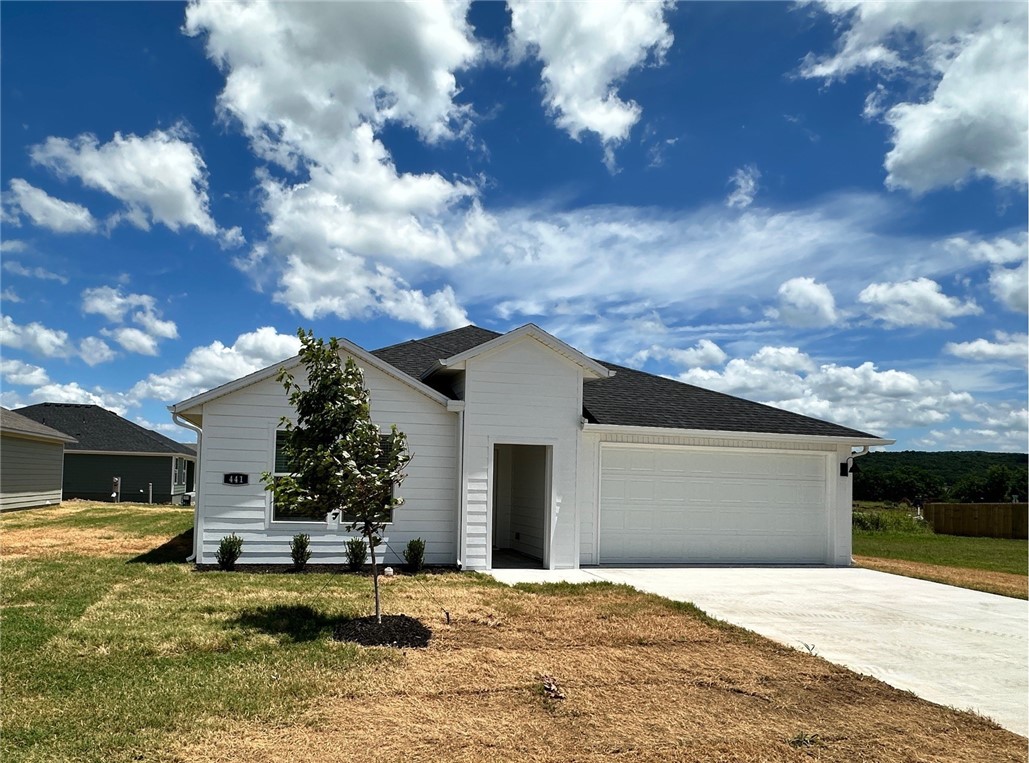 Sold before print! Charming Cali plan in Selah Meadows, our newest home community situated in the heart of Prairie Grove. Each home in Selah Meadows is meticulously crafted with attention to detail, creating a space that feels both luxurious and welcoming. From the moment you walk through the door, you'll be greeted by modern features and spacious layouts that cater to every lifestyle. Our homes boast premium finishes and thoughtful designs, ensuring that you'll be stepping inside your own personal oasis. These homes will be complete with LVP flooring throughout, wood shelving in all closets, pantry and utility room. Kitchen will have granite counters, 36-inch cabinets, stainless steel appliances! Ceiling fan in Living room and Bedroom One. Bedroom one bath will have granite kitchen counters, double sinks, and a walk-in shower. Home will have a Garage Door Opener, and a Landscape package. Home will have Beautiful 4 Sides Hardie Siding ®.