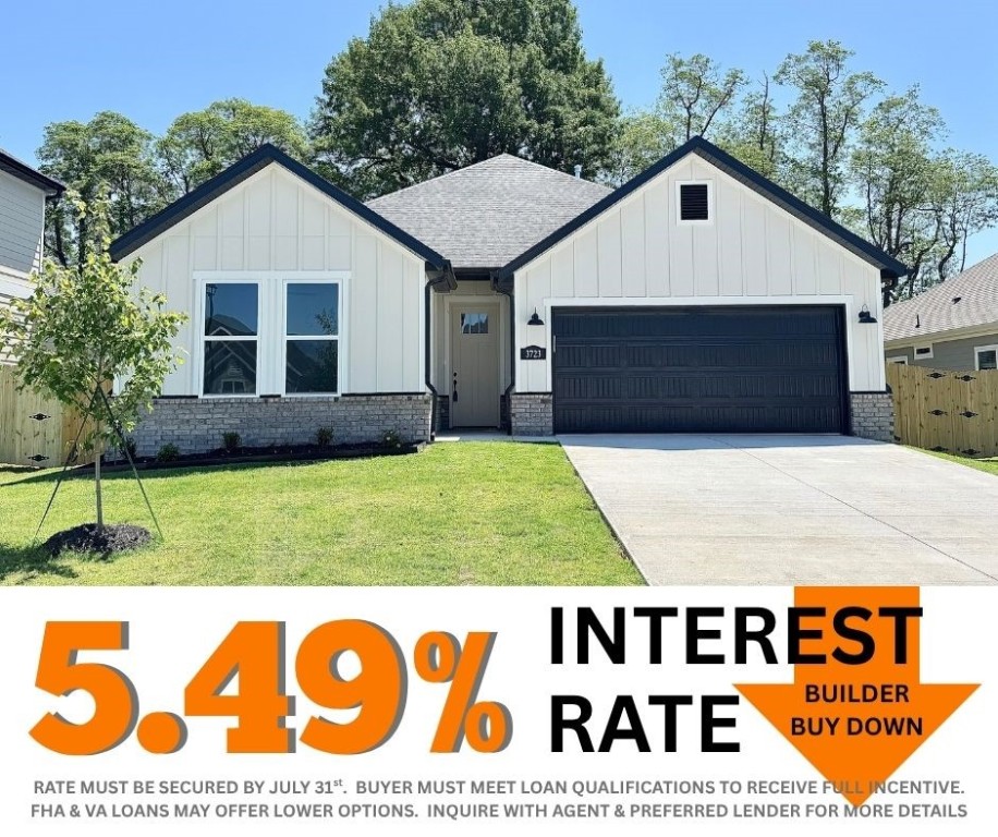 5.49% INTEREST RATE/BUILDER BUY DOWN & fence, blinds and gutters included! Discover your dream home in the new neighborhood- Jacob's Crossing. Caden plan with 1 level, garage on the right & West facing! 13 ft ceilings in the living and dining, linear electric fireplace, LVP flooring throughout the main living areas & primary bedroom, quartz countertops & more. Chef's kitchen boasting frigidaire stainless steel appliances, gas range, pantry, quartz countertops, bar pull handles, large island & gorgeous backsplash. Luxurious primary bedroom features abundant natural light, while the spa-like primary bathroom offers a walk-in shower, double sinks, tub & spacious walk-in closets. Additional features include two large secondary bedrooms & a functional laundry room. Nestled on a generous lot with covered patio that overlooks the serene sodded, fully fenced backyard, creating an exceptional living experience. Sturdy concrete siding! Model home located at 3631 Tranquility St- Lot 1.