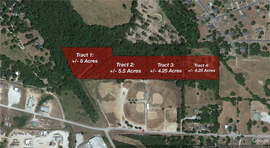 +/- 22 acres with outstanding development potential! Build your dream home with plenty of privacy, or development a subdivision - the possibilities are endless! Located behind A.L. Carter Ballpark, off Trinnen Lane, which connects to Highway 21, providing easy access to surrounding towns. Electric and Sewer are available on site with water available at the street. An access easement is located off Trinnen Lane. Conveniently situated approx. 1.4 miles from Berryville High School and 1.2 miles to the Carroll County Fairgrounds. Prefer something smaller? This lot can be divided into four separate parcels.