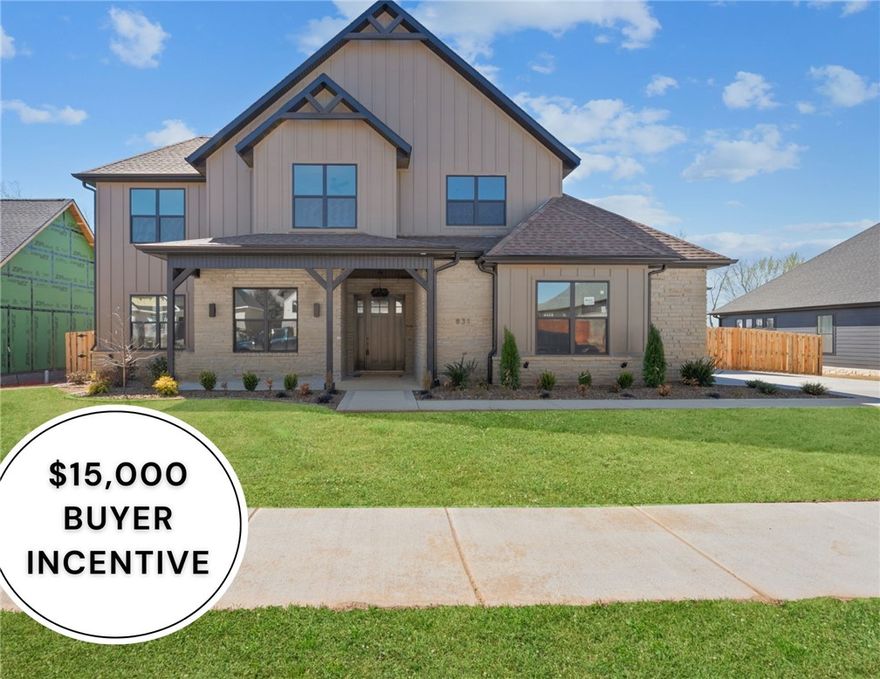 Located in sought-after neighborhood of Big Sky this masterpiece of design & luxury, is a testament to impeccable taste. The heart of this haven is undoubtedly the chef's kitchen, sprawling island, vegetable sink, 5-burner/double oven gas range, quartz counters, walk in pantry, and custom stain. Living room centers around stunning tile gas fireplace, enveloped by oversized windows that bathe the space in natural light. Adjacent, the dedicated dining area with painted accents is positioned for a seamless flow. Retreat to the primary suite, where oversized windows invite in sunlight & spa-inspired bath with a walk-in tile shower featuring double showerheads, soaking tub, double sinks & walk-in closet and direct access to the laundry room. Study with French doors and stunning accent wall and secondary bedrooom on the main level. Upstairs reveals a generous bonus room with a wet bar and two secondary bedrooms. Enjoy the oversized covered patio overlooking the fenced backyard. $3,000 if you use the preferred Lenders