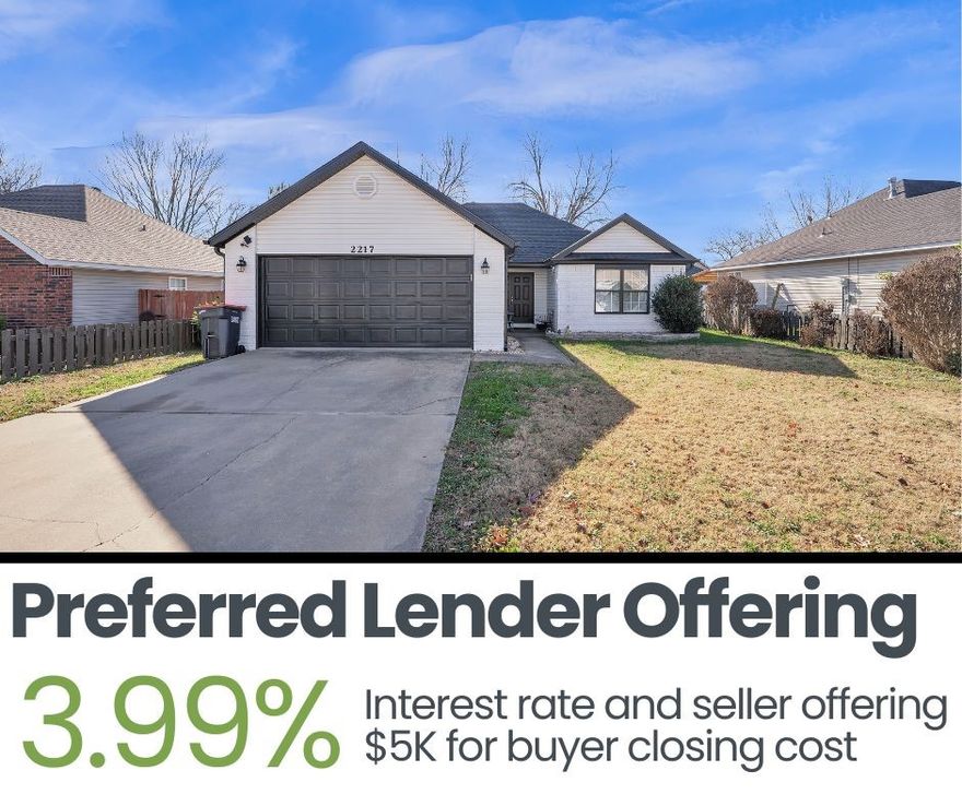 Beautifully maintained 4-bedroom, 2-bathroom gem, perfectly combining comfort, style, and convenience. Step into the inviting living room featuring vaulted ceilings that create an open, airy feel ideal for gatherings or quiet evenings in. The spacious kitchen offers a large pantry, perfect for extra storage, and connects seamlessly to a mud room/laundry area that keeps daily life organized. Retreat to the serene master suite with an elegant tray ceiling, a generous walk-in closet, and a luxurious whirlpool bath with a separate shower—your personal spa escape. With a new roof already in place, this home offers peace of mind and modern updates. Located in a peaceful area near schools and stores, and less than 10 minutes from the Fayetteville Mall and downtown Springdale, this property blends tranquility with convenience. A rare find in a truly ideal location—don’t miss the chance to make it yours!