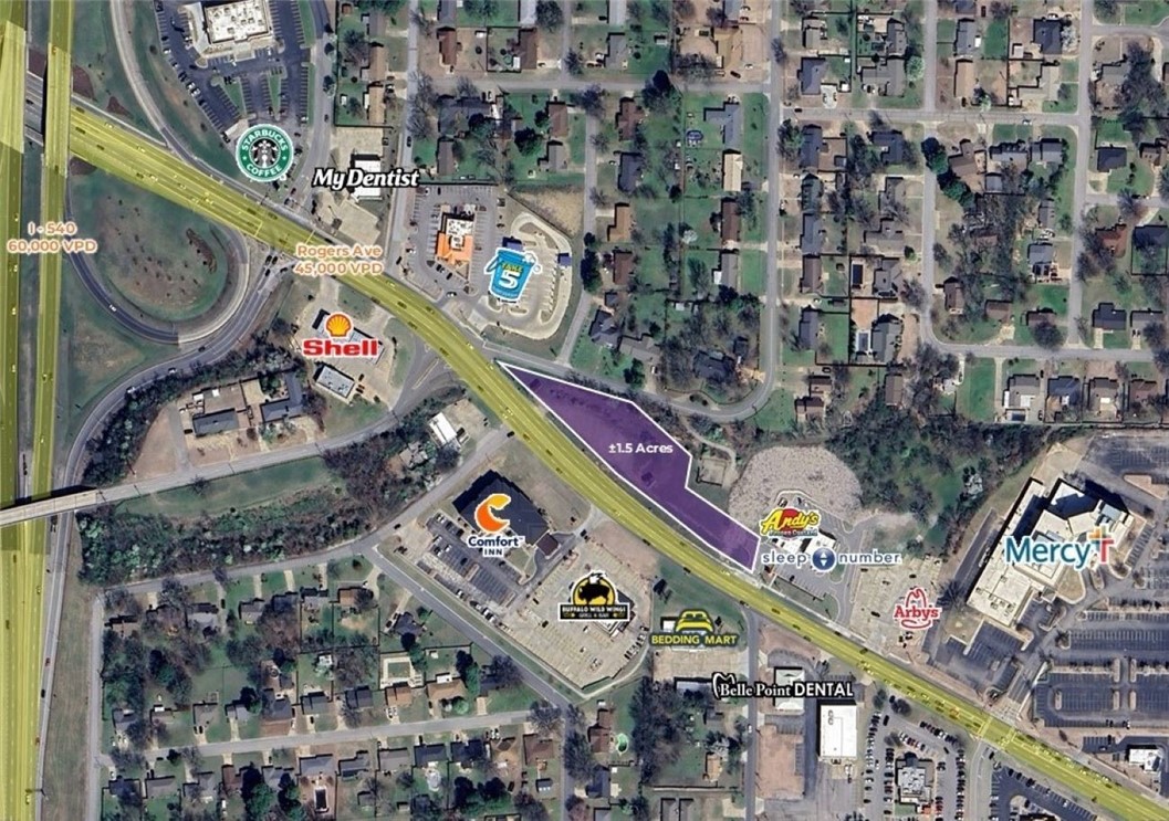 The site is flat, cleared, and ready for immediate development. Utilities run to the boundary of the property. Premium location with great visibility with 736 linear feet of frontage on Rogers Avenue. The property is surrounded by national restaurants and retailers, such as Andy's Frozen Custard, Arby's, Buffalo Wild Wings, Starbucks, and Sleep Number, among others.