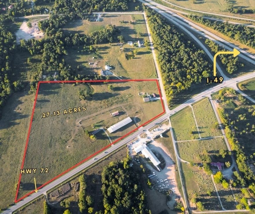 Exceptional development property located off US 49 & HWY 72. next to the New Arkansas Welcome Center(currently under construction).This property includes 2 parcels totaling 27.13 acres in the City limits.Taxes reflect both parcels.City of Gravette approved City Sewer anticipated early 2026.The acreage is on the Gravette Future Land Map zoned for Commercial C-2.Owner has applied to re/zone the land to Commercial.With future Commercial zoning this offers INVESTERS a wide range of development possibilities with unmatched visibility and potential.Excellent access,1123' ft.HWY 72 frontage,directly off US 49. INVESTERS, you couldn't ask for a better location,whether your planning retail,convivence store,or something entirely unique,this land offers endless potential in the Gravette community. This level cleared land has 2 older rental homes and outbuildings. Great opportunity in a prime location for future development. HWY 72 daily traffic count (11,000). US 49 daily traffic count North & South bound (20,000). Act Now !!