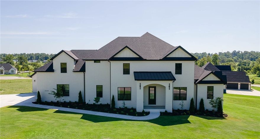 Gorgeous NEW construction in Bentonville’s Healing Springs S/D situated on a 1 acre lot with beautiful views!!  ~4,150 heated and cooled sq ft offers 4 bedrooms (of which 2 are on the main level), 4 full bathrooms, incredible laundry room, open living to eat-in-kitchen, a private study, and a bonus room.  Amenities include wide plank wide oak hardwood floors, upstairs laundry, quartz waterfall island, stainless steel appliances, 5 burner gas range, walk in pantry, designer lighting, gas log fireplace w/ a 2 story brick surround, attic storage, covered patio, and a 3 car garage.  A 48" refrigerator and 2 1/2” faux wood blinds have been ordered and will be installed asap!  This floorplan is light, bright, offers incredible living spaces, and is MOVE IN READY!!  Zoned for Bentonville Schools!