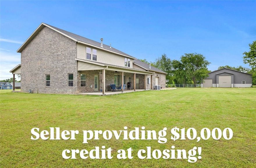 Check out this beautiful 5-acre property in a prime location on Bethel Blacktop in Farmington! This spacious 3,330 sq. ft. home features an oversized kitchen island, generous living areas, a downstairs primary suite with walk-in closet, and four bedrooms upstairs plus a versatile flex space. The oversized 3-car garage offers plenty of room for vehicles and storage. The 2,400 sq. ft. shop is spray foam insulated and equipped with both a 14-foot and 12-foot garage door, making it ideal for hobbies, equipment, RV storage, or a workshop setup. The seller is also offering $10,000 credit towards the buyer at closing.  Enjoy the perfect combination of space, functionality, and convenience in a desirable location!
