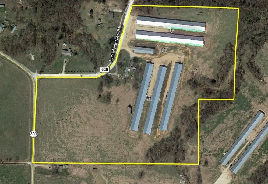 The right set up. (5) 55 x 500 broiler houses built in 2015 on 35 acres m/l with composter, large stacking shed, well house and shop and dwelling to boot. Located just off pavement and not far form town. This is a great opportunity farm.