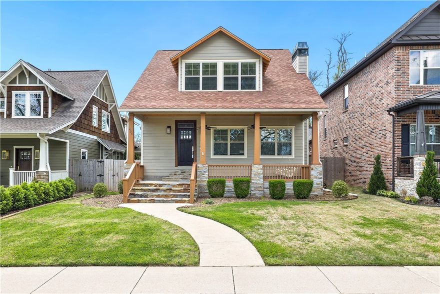 This beautiful Craftsman style Downtown Bentonville home is sure to impress. Built by Dave Marrs in 2014, this home features 5 bedrooms, 4 bathrooms, a large bonus area upstairs, and more. The open-concept of the home flows from the entry into the dining space and kitchen, ideal for hosting family and friends. Beyond the French doors located off of the living room is a space perfect for an office or study. Upstairs, you will discover a large bonus area complete with built-ins, and a room that could be used for an office, bedroom, or exercise room. Exposed brick throughout the home gives character along with the unique touches of built-in cabinetry and stained glass located above the front door. The home is located close to Gilmore Park which is expanding with more green space.  Enjoy Bentonville living with this amazing location 5 blocks to the Downtown Square!