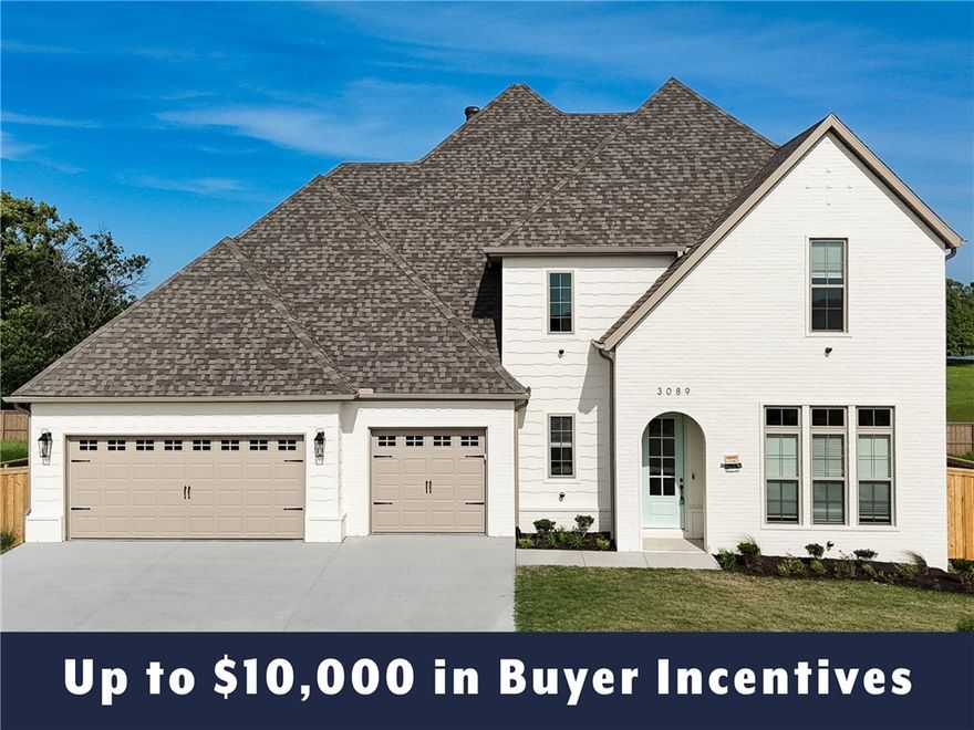 Up to $10,000 in buyer incentives available, including $6,500 from the builder and $3,500 from the preferred lender. These incentives may be used toward closing costs, prepaids, or a rate buydown. The builder portion may also be used as an appliance credit. Located in County Line Square near Shaw Family Park. The Fairview opens into the main living area with a fireplace and large front-facing windows. The dining area and kitchen flow off the living room, with French doors leading to the back patio. The kitchen includes a large island and ceiling-height cabinets, and engineered hardwood runs throughout the first floor. The primary suite features a vaulted ceiling, double vanity, makeup vanity, walk-in shower, and walk-in closet connected to the laundry room. A second bedroom, full bathroom, mudroom, and 3-car garage complete the first floor. Upstairs offers 3 bedrooms and a full bathroom. Fence, blinds, and gutters are included, and a community pool and pavilion are coming soon for residents to enjoy.