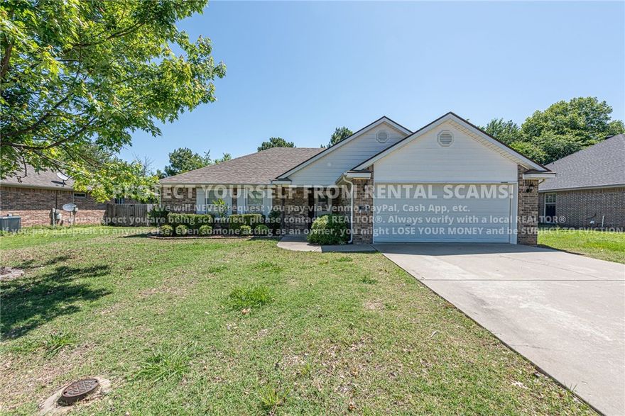 COMING SOON! Available approx. 5/15/26! Don't miss out on this 3 bedroom 2 bathroom home located just minutes from schools, parks, eateries, and a short drive to the University of Arkansas! Head inside to a spacious living room featuring a tray ceiling and cozy fireplace, perfect for relaxing or entertaining. The open flow leads into the kitchen, complete with tile flooring, ample cabinet space, and a dedicated eat-in dining area. Retreat to the primary bedroom with its own private ensuite bath for added comfort and privacy. Outside, enjoy the large fenced-in backyard with plenty of space for play or gatherings. BONUS: All appliances included! *Available date may change.  No viewings until available **Tenant is responsible for all utilities and lawn care/maintenance. No cats. Dogs negotiable
